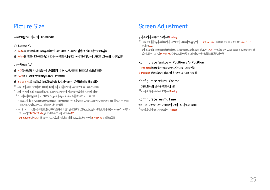 Samsung LC27F581FDUXEN manual Picture Size, Screen Adjustment 