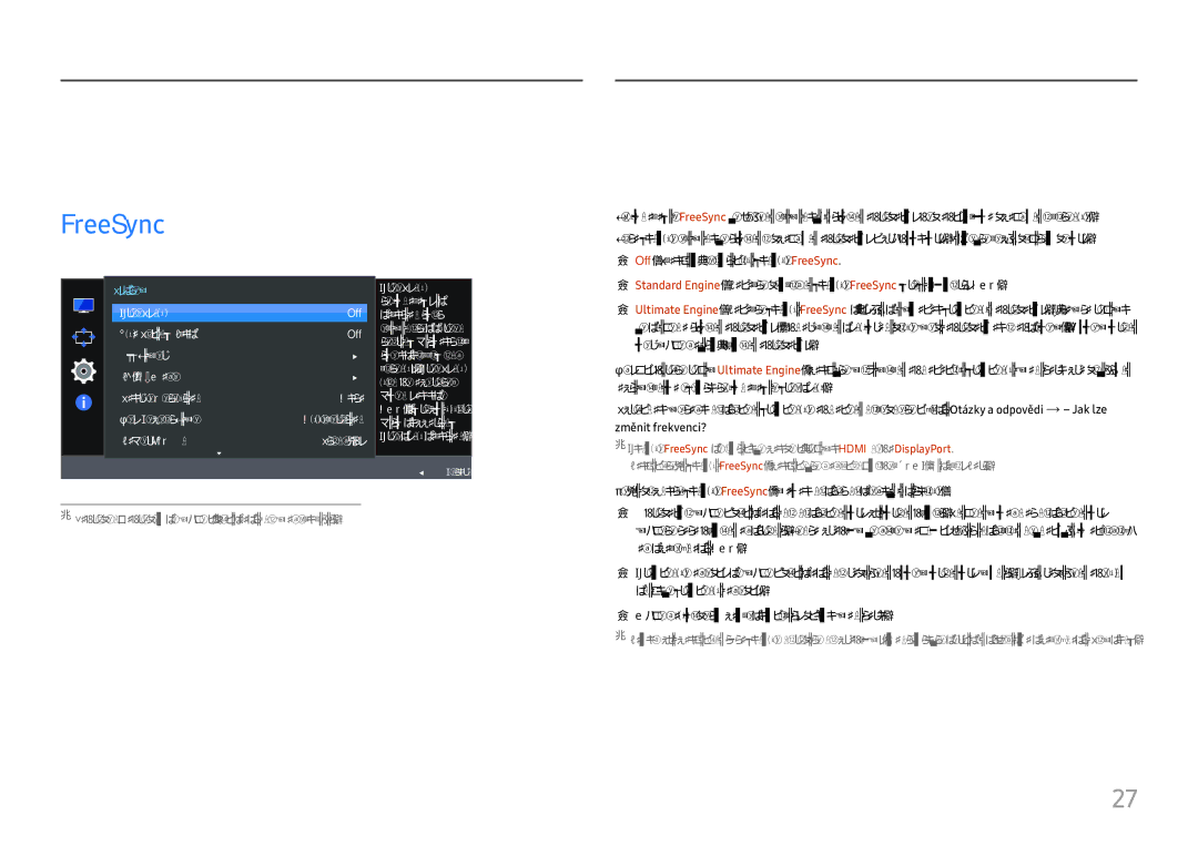 Samsung LC27F581FDUXEN manual Nastavení a resetování, FreeSync 