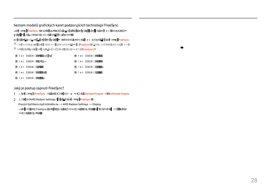 Samsung LC27F581FDUXEN manual Jaký je postup zapnutí FreeSync? 