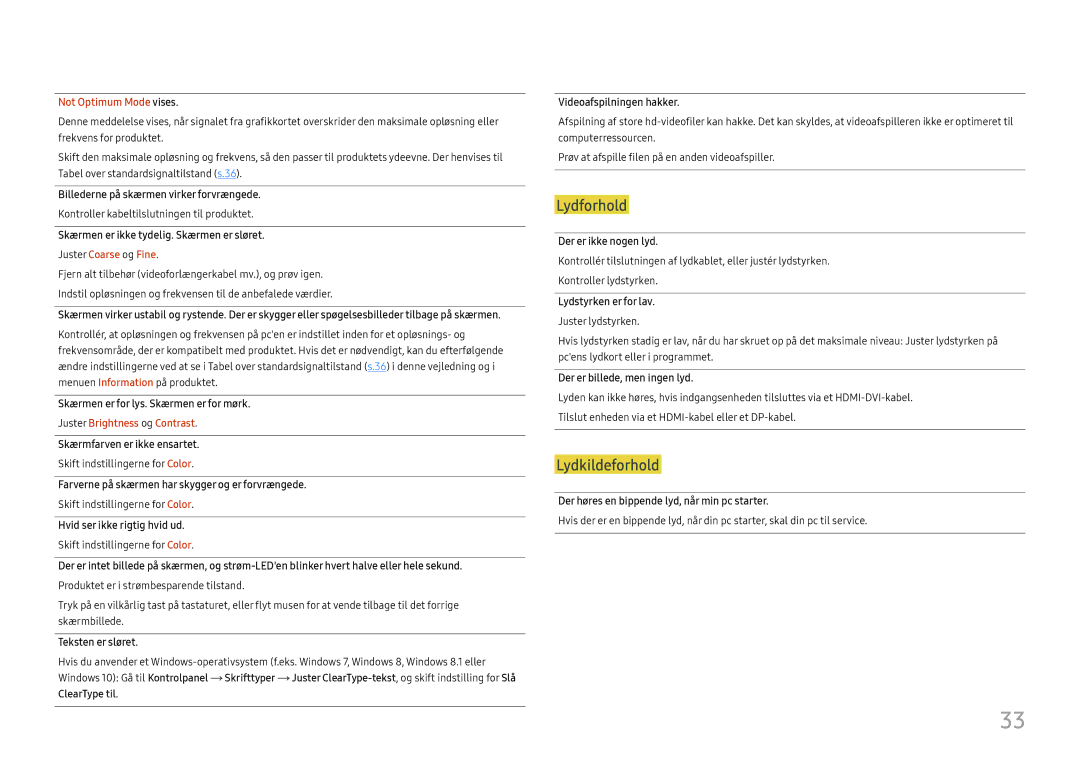 Samsung LC27F581FDUXEN manual Lydforhold 