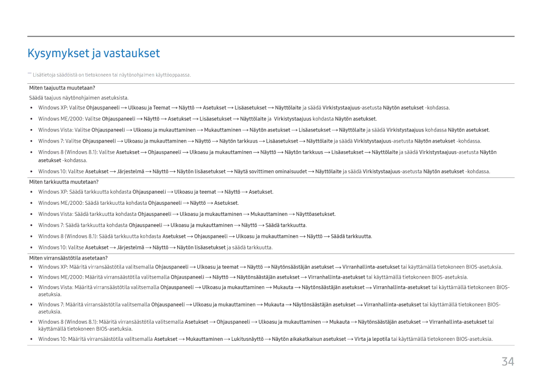 Samsung LC27F581FDUXEN manual Kysymykset ja vastaukset 