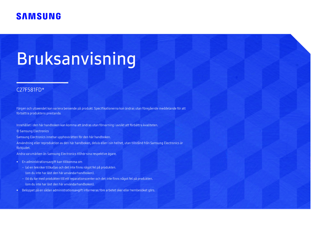 Samsung LC27F581FDUXEN manual Bruksanvisning 