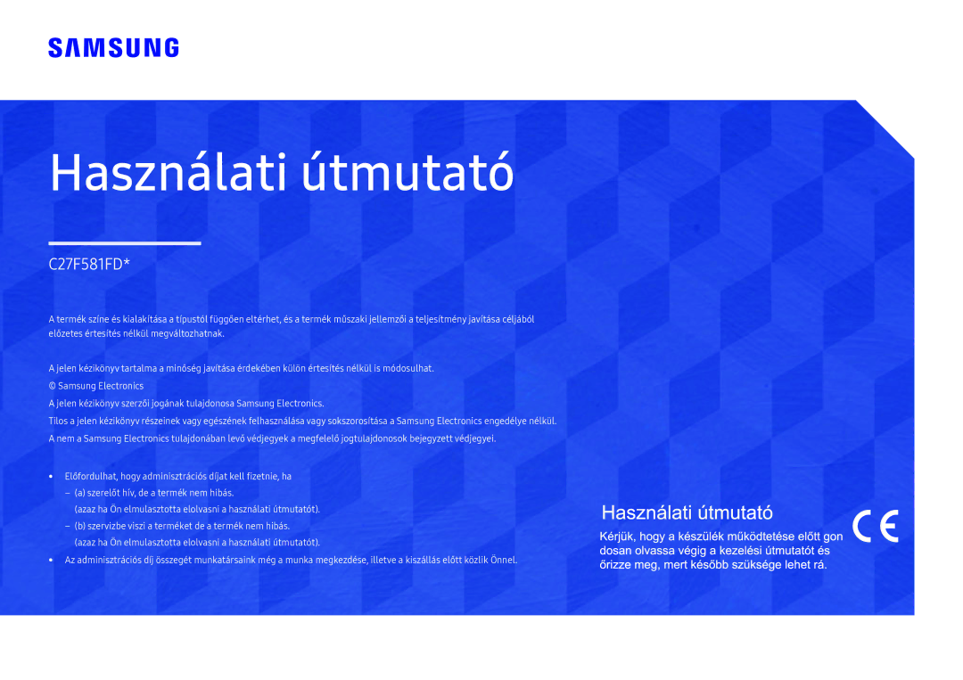 Samsung LC27F581FDUXEN manual Használati útmutató 