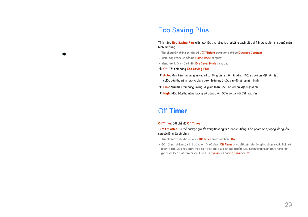 Samsung LC27F591FDEXXV manual Eco Saving Plus, Off Timer 