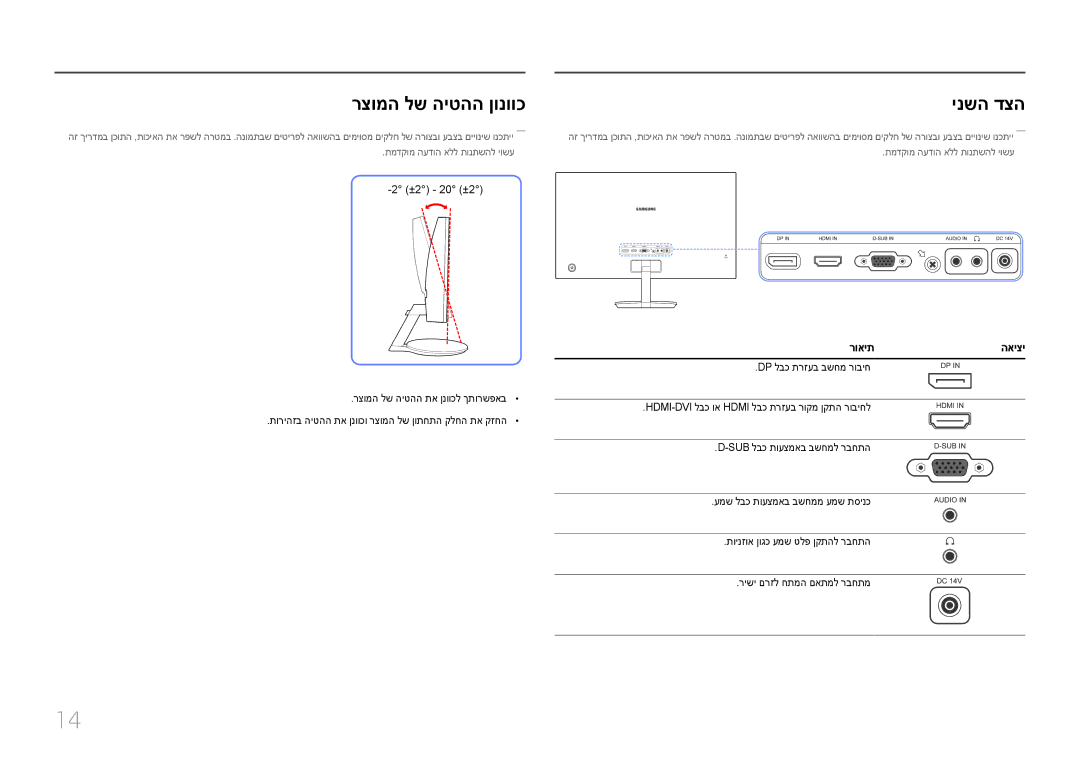 Samsung LC27F591FDMXCH manual רצומה לש היטהה ןונווכ ינשה דצה, רואיתהאיצי 