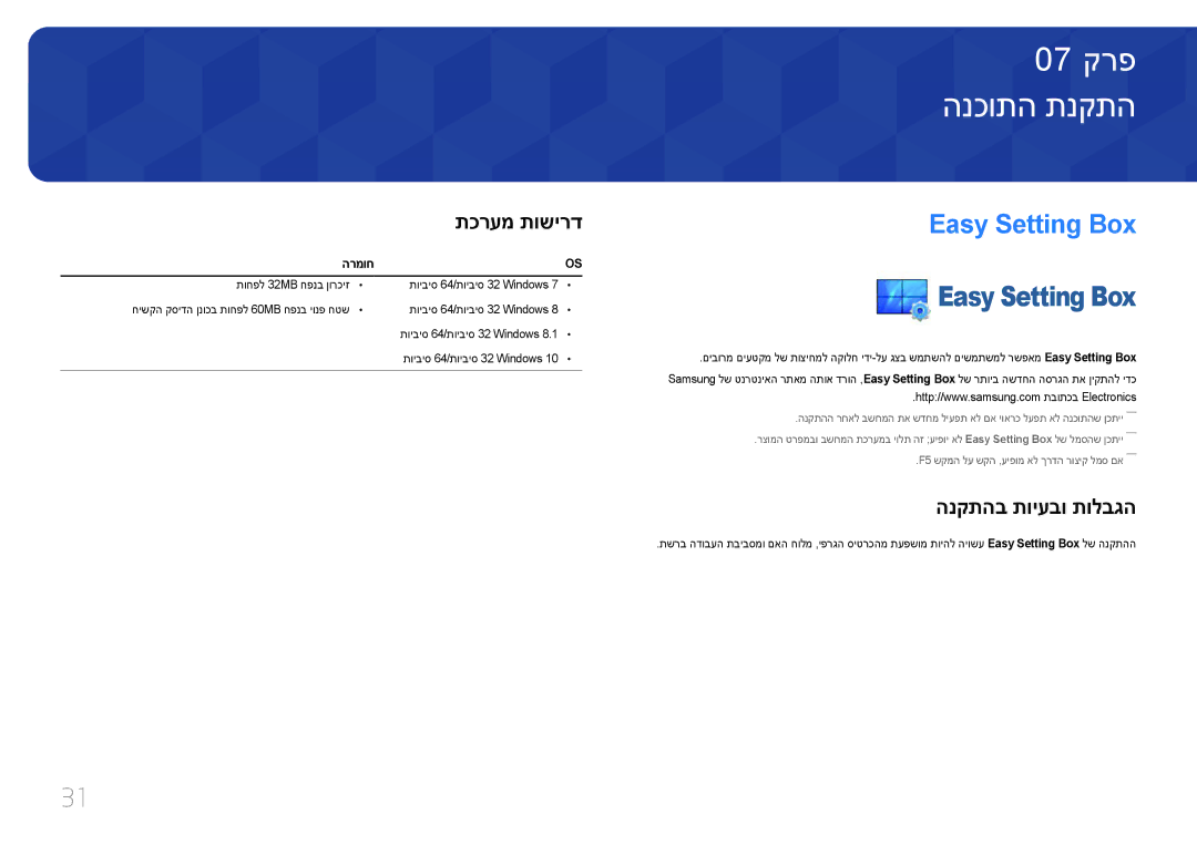 Samsung LC27F591FDMXCH manual הנכותה תנקתה‏, Easy Setting Box, תכרעמ תושירד, הנקתהב תויעבו תולבגה, הרמוח 