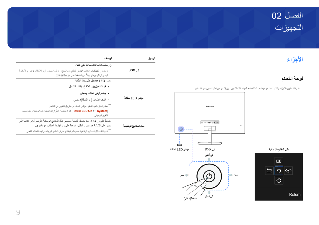 Samsung LC27F591FDMXUE manual تازيهجتلا, مكحتلا ةحول, فصولا زومرلا, Jog رز, System ‏ 