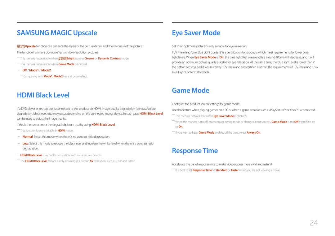 Samsung LC27F591FDMXCH, LC27F591FDUXEN Samsung Magic Upscale, Eye Saver Mode, Hdmi Black Level, Game Mode, Response Time 