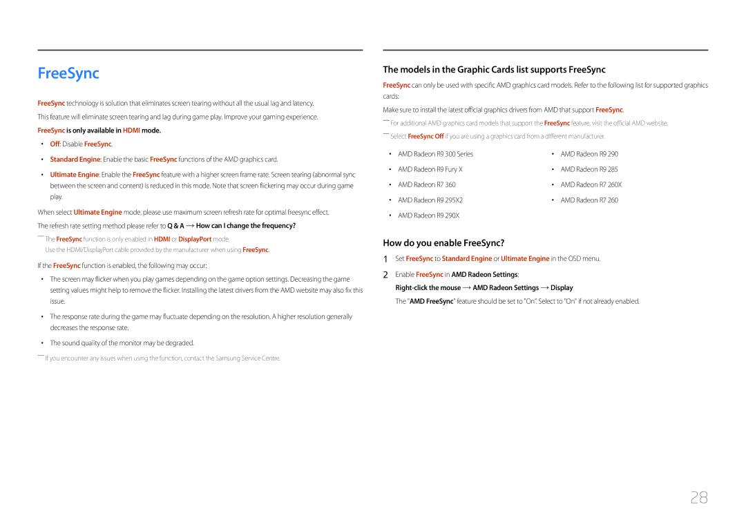 Samsung LC27F591FDIXCI, LC27F591FDUXEN, LC27F591FDMXUE, LC27F591FDEXXV, LC27F591FDMXCH manual FreeSync 