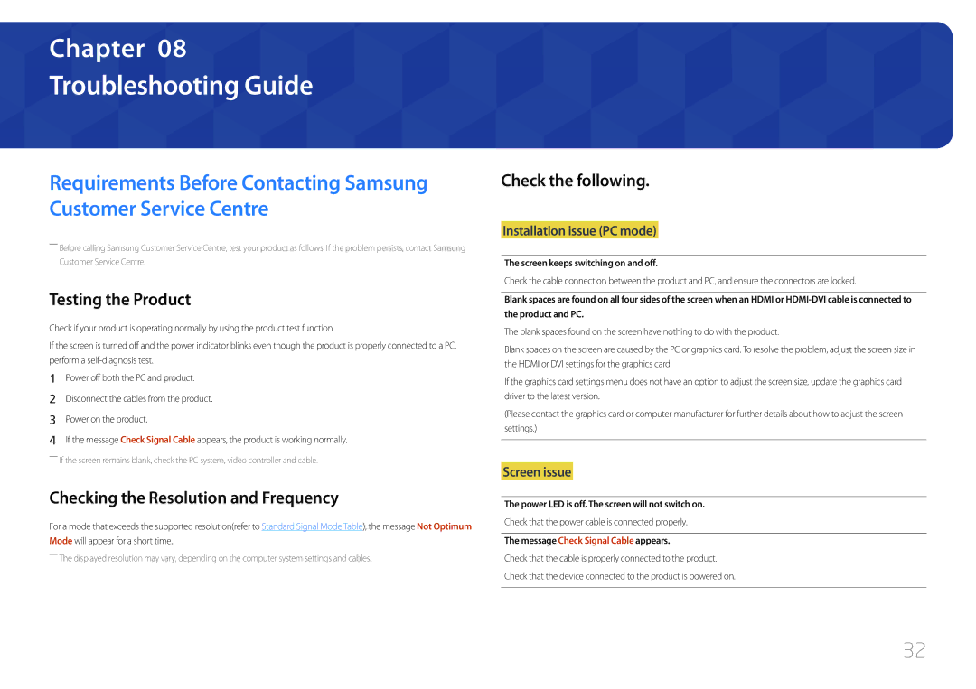 Samsung LC27F591FDEXXV, LC27F591FDUXEN Troubleshooting Guide, Testing the Product, Checking the Resolution and Frequency 