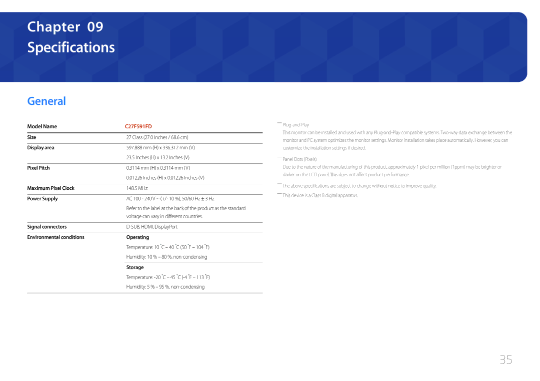 Samsung LC27F591FDUXEN, LC27F591FDMXUE, LC27F591FDEXXV, LC27F591FDIXCI, LC27F591FDMXCH Specifications, General, Model Name 