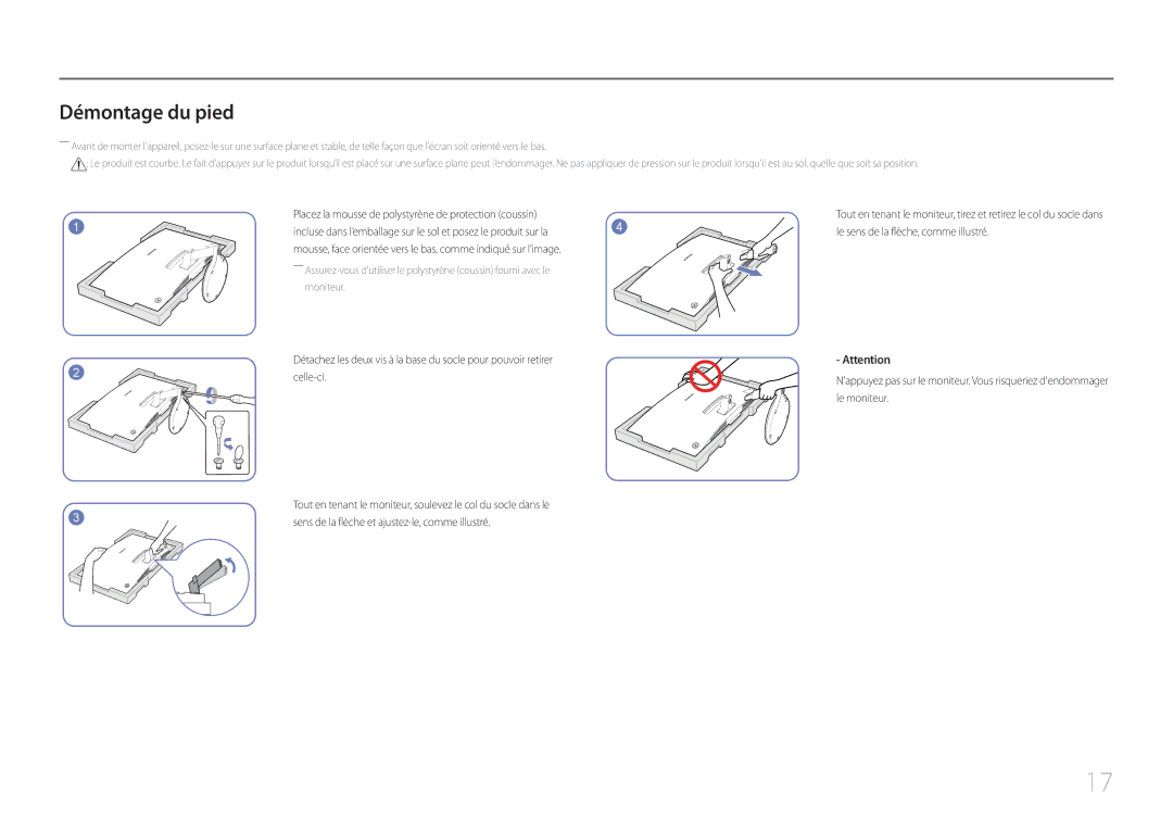 Samsung LC27F591FDUXEN manual Démontage du pied 