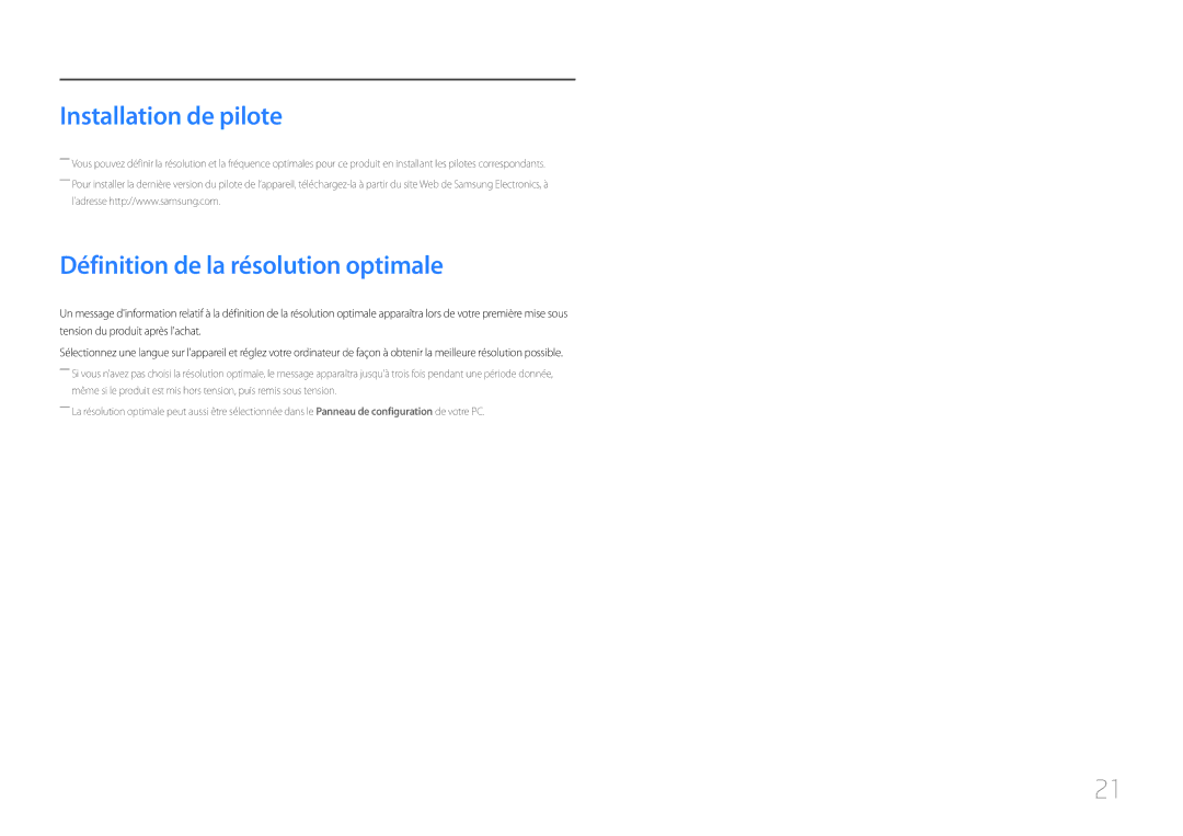 Samsung LC27F591FDUXEN manual Installation de pilote, Définition de la résolution optimale 