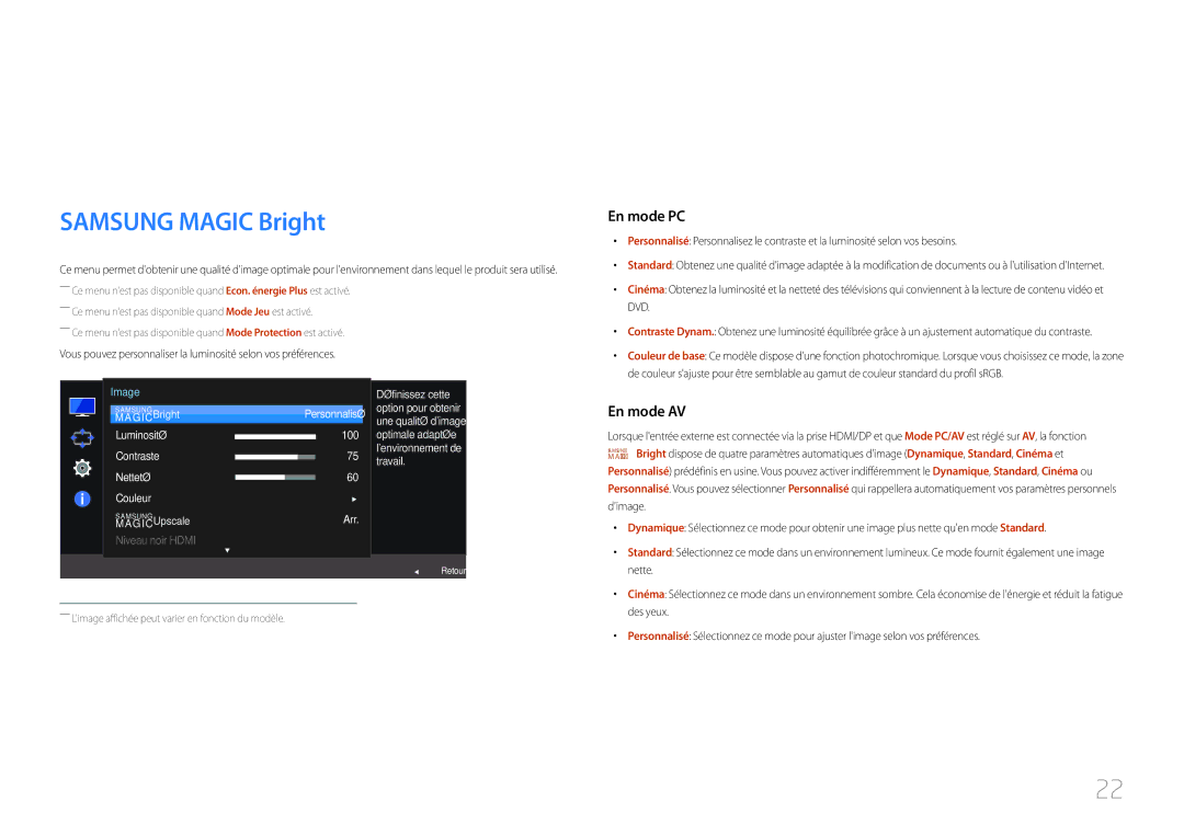 Samsung LC27F591FDUXEN manual Configuration décran, Samsung Magic Bright 