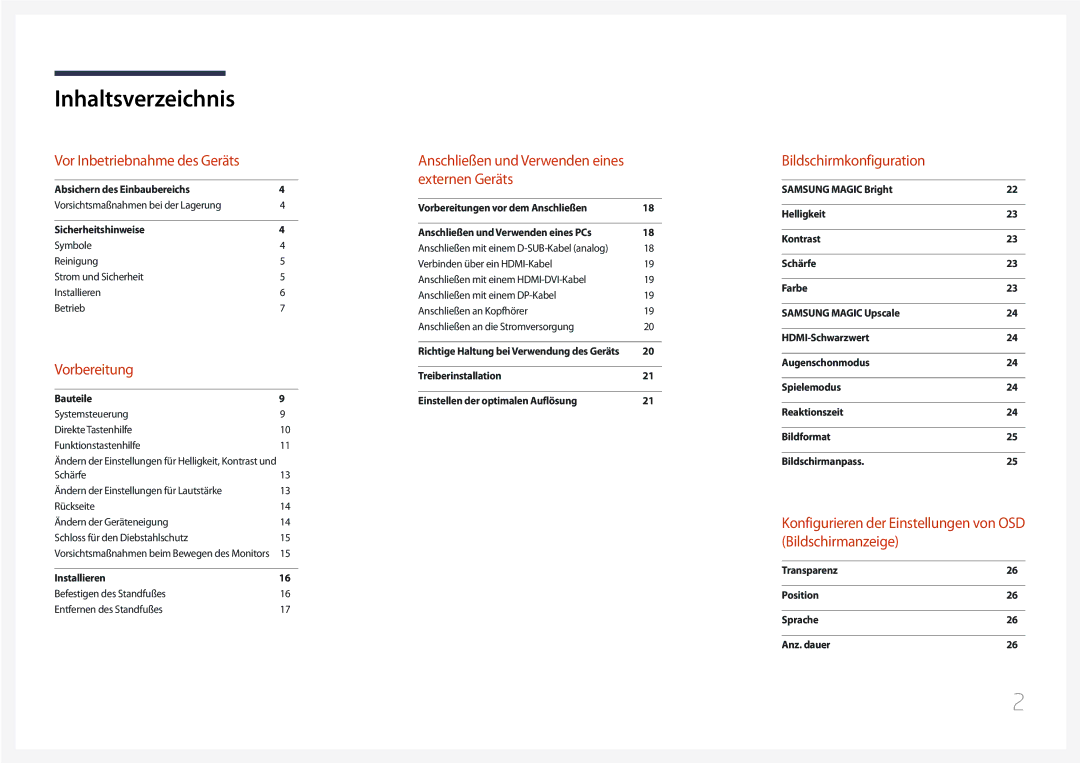 Samsung LC27F591FDUXEN manual Inhaltsverzeichnis 