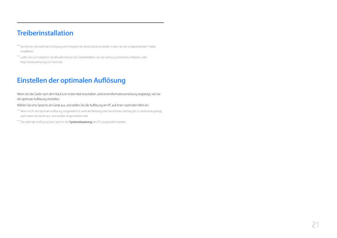 Samsung LC27F591FDUXEN manual Treiberinstallation, Einstellen der optimalen Auflösung 