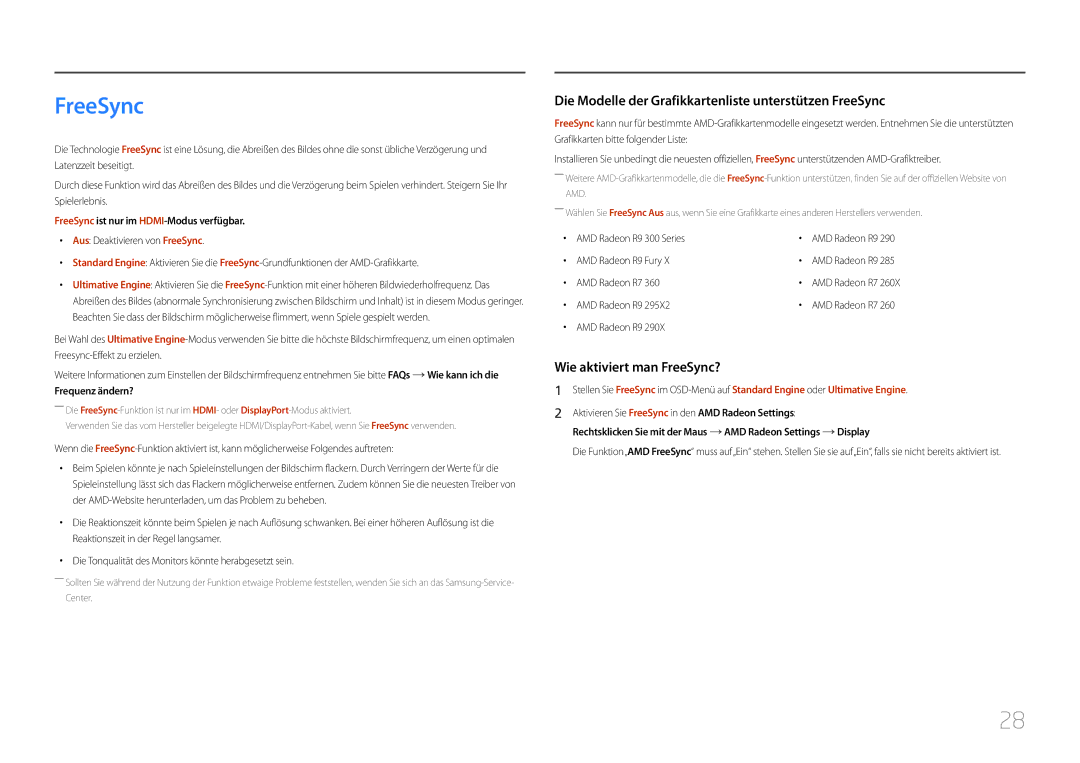 Samsung LC27F591FDUXEN manual FreeSync ist nur im HDMI-Modus verfügbar, Frequenz ändern? 