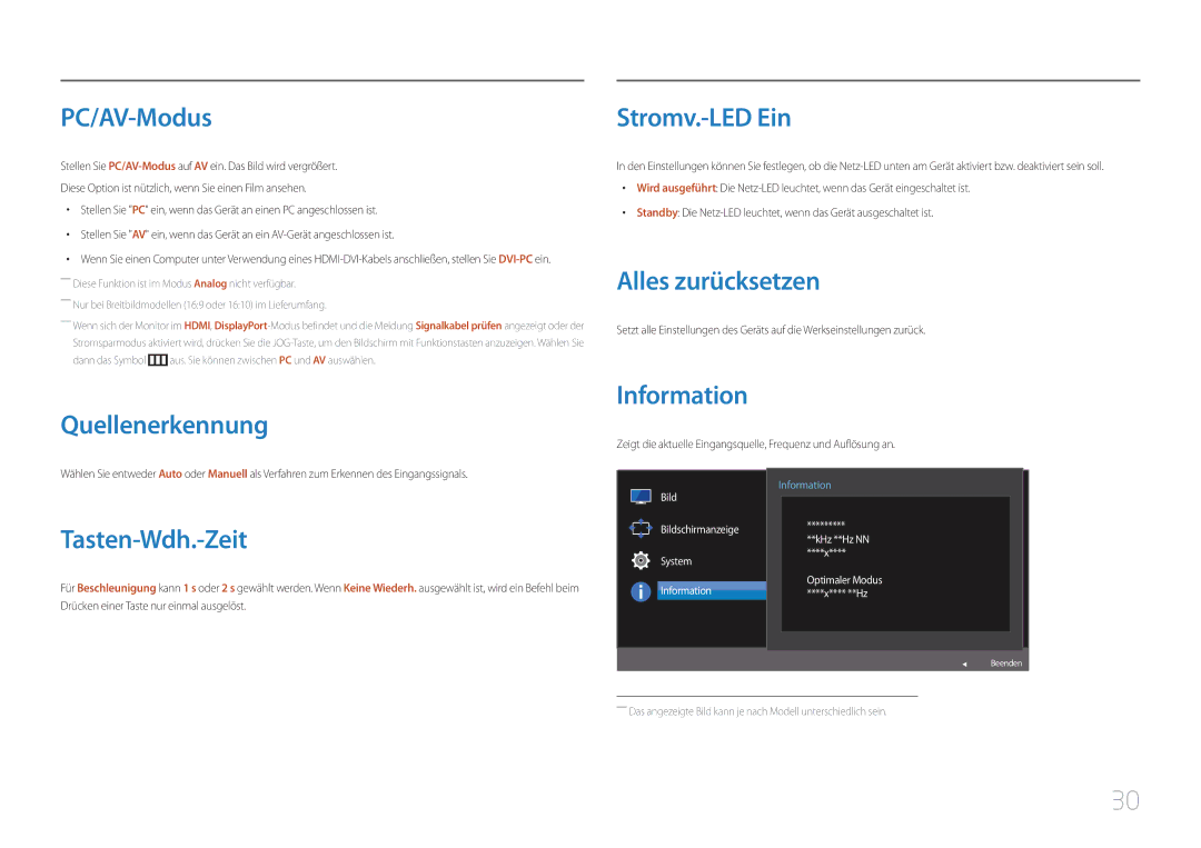 Samsung LC27F591FDUXEN PC/AV-Modus, Quellenerkennung, Stromv.-LED Ein, Alles zurücksetzen, Information, Tasten-Wdh.-Zeit 