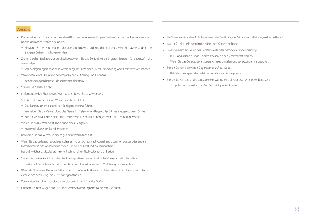 Samsung LC27F591FDUXEN manual Bewahren Sie das Netzteil in einem gut belüfteten Raum auf 