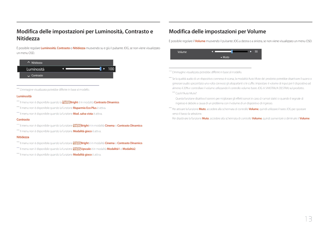 Samsung LC27F591FDUXEN manual Modifica delle impostazioni per Volume, ――Cosè lAuto Mute? 