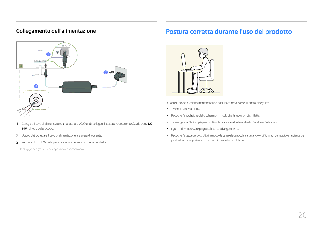 Samsung LC27F591FDUXEN manual Collegamento dellalimentazione, ――Il voltaggio di ingresso viene impostato automaticamente 