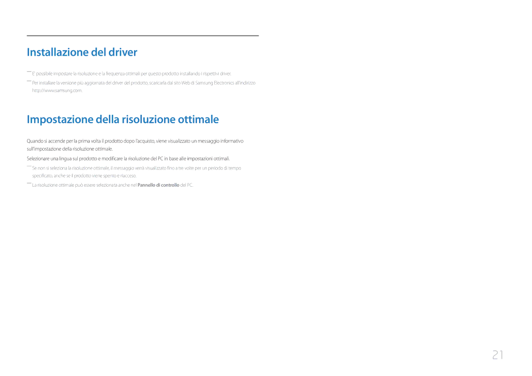 Samsung LC27F591FDUXEN manual Installazione del driver, Impostazione della risoluzione ottimale 