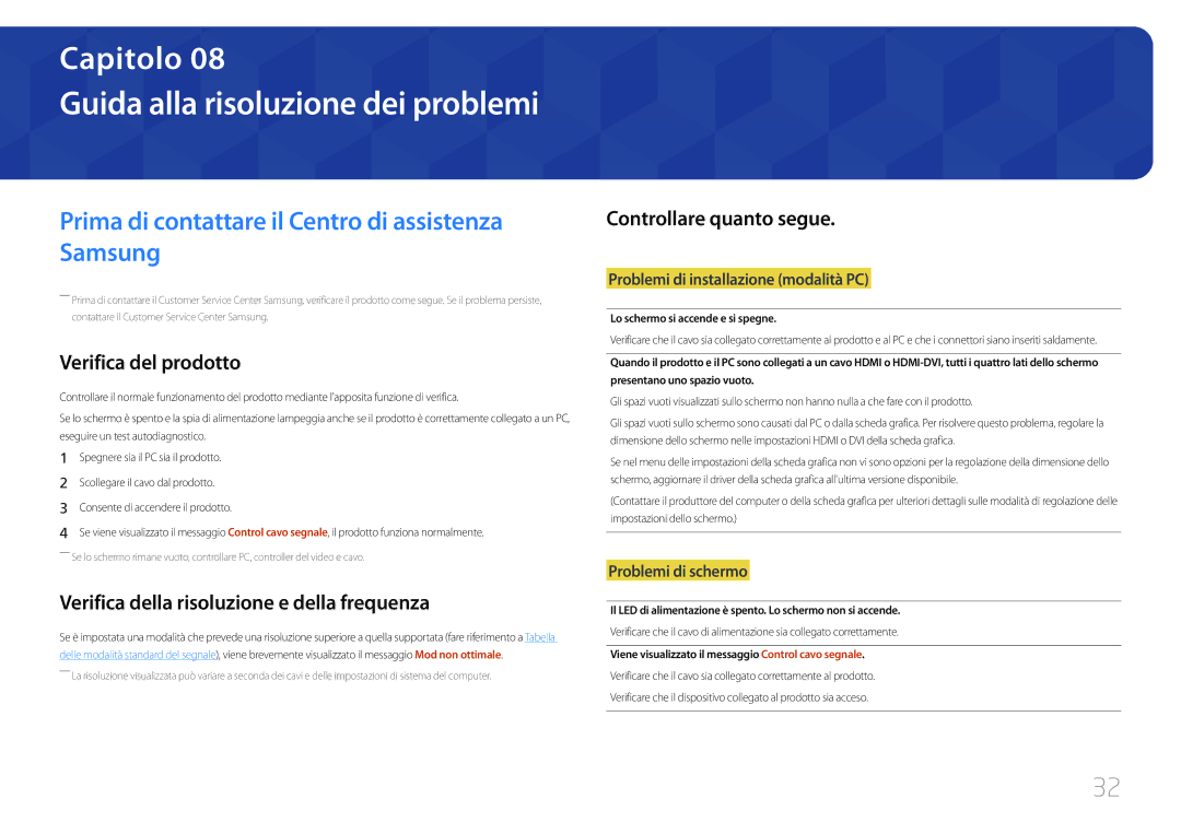 Samsung LC27F591FDUXEN manual Prima di contattare il Centro di assistenza Samsung, Verifica del prodotto 