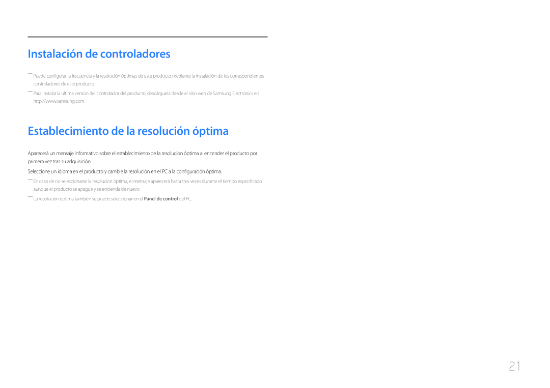Samsung LC27F591FDUXEN manual Instalación de controladores, Establecimiento de la resolución óptima 