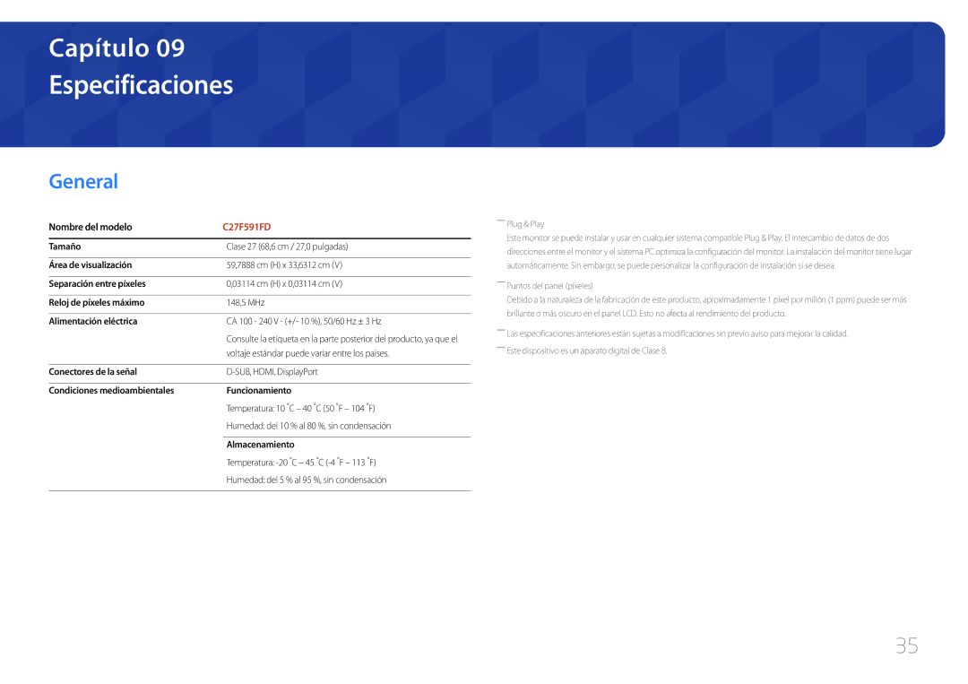 Samsung LC27F591FDUXEN manual Especificaciones, General, Nombre del modelo 