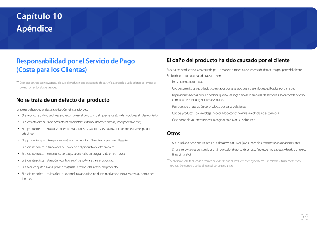 Samsung LC27F591FDUXEN manual Apéndice, No se trata de un defecto del producto, Otros 