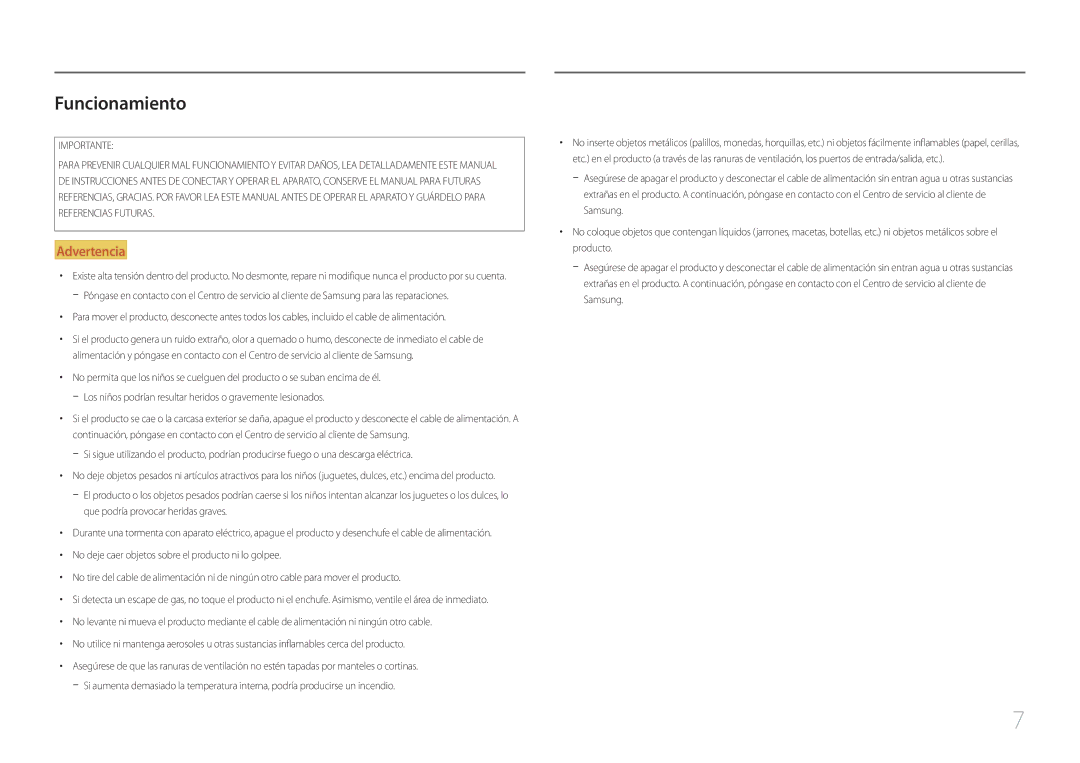 Samsung LC27F591FDUXEN manual Funcionamiento, Importante 