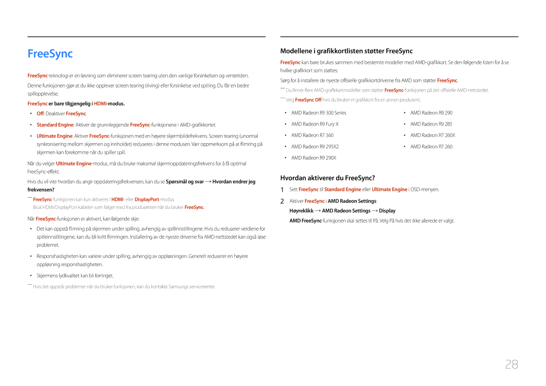 Samsung LC27F591FDUXEN manual FreeSync er bare tilgjengelig i HDMI-modus 