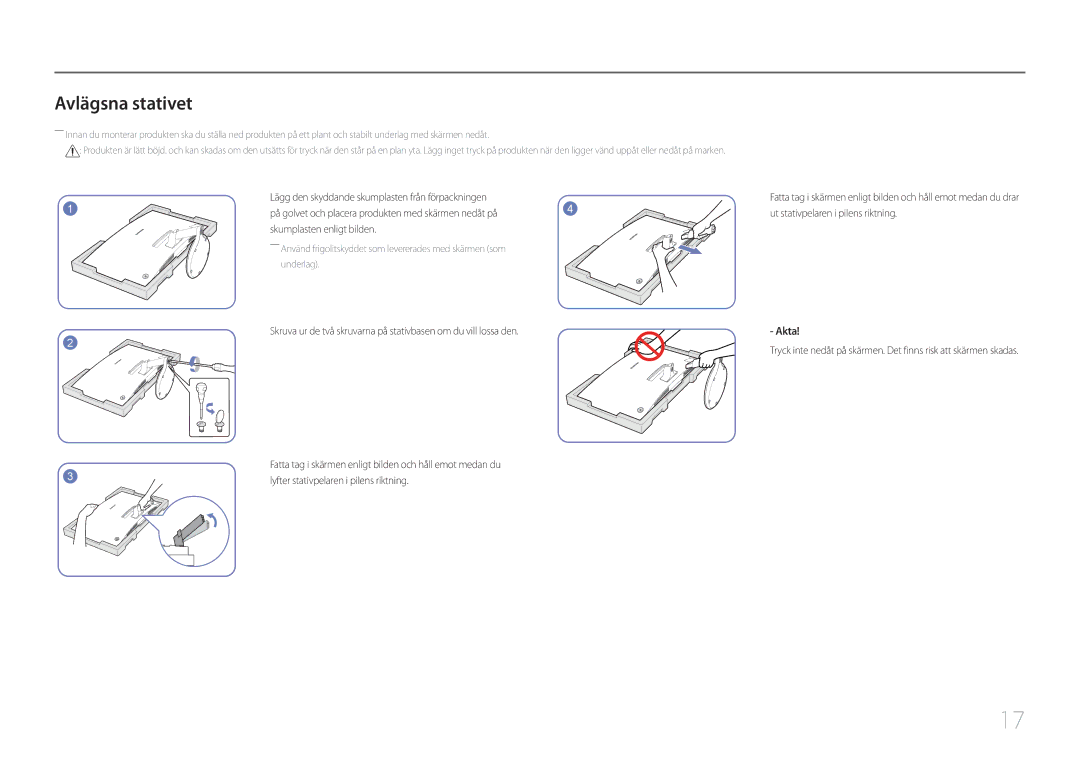 Samsung LC27F591FDUXEN manual Avlägsna stativet, Lyfter stativpelaren i pilens riktning 