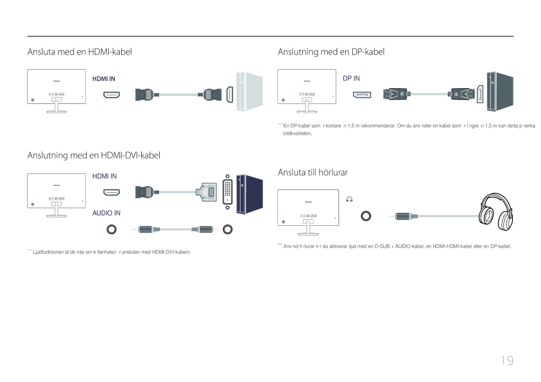 Samsung LC27F591FDUXEN manual Ansluta med en HDMI-kabel, Anslutning med en HDMI-DVI-kabel, Anslutning med en DP-kabel 