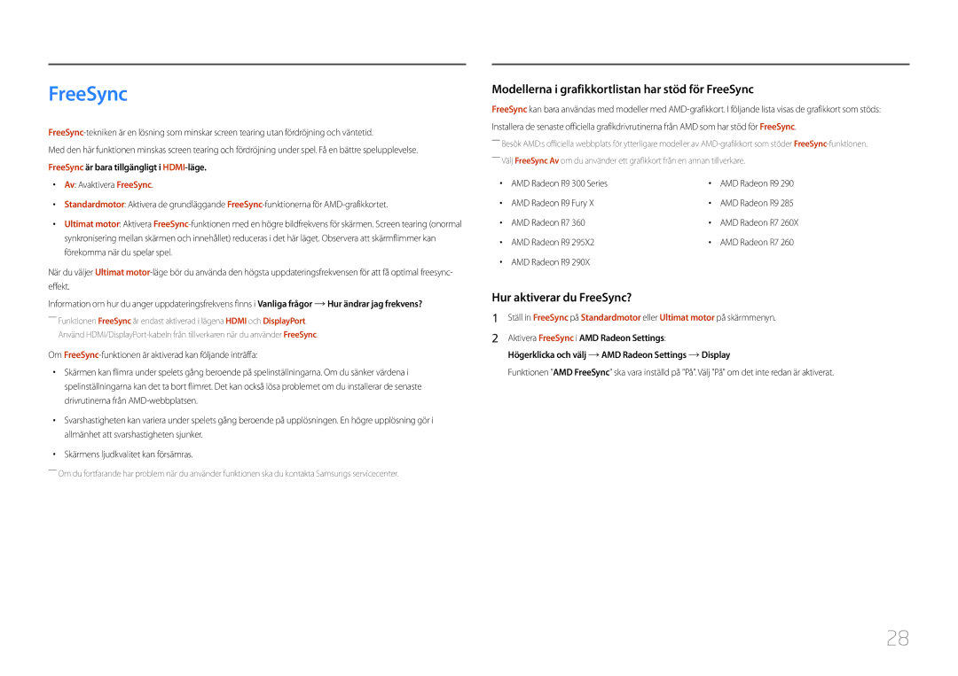 Samsung LC27F591FDUXEN manual FreeSync 