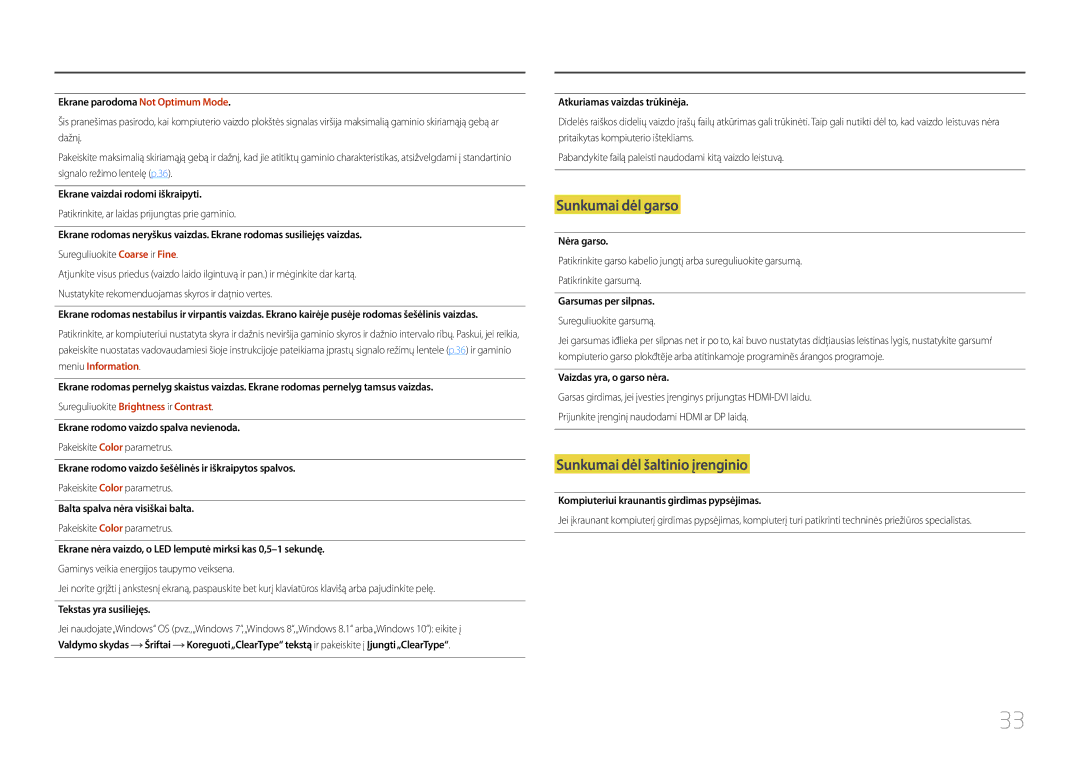 Samsung LC27F591FDUXEN manual Ekrane parodoma Not Optimum Mode, Ekrane vaizdai rodomi iškraipyti, Tekstas yra susiliejęs 