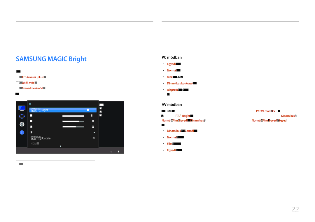 Samsung LC27F591FDUXEN manual Képernyő beállítása, Samsung Magic Bright 