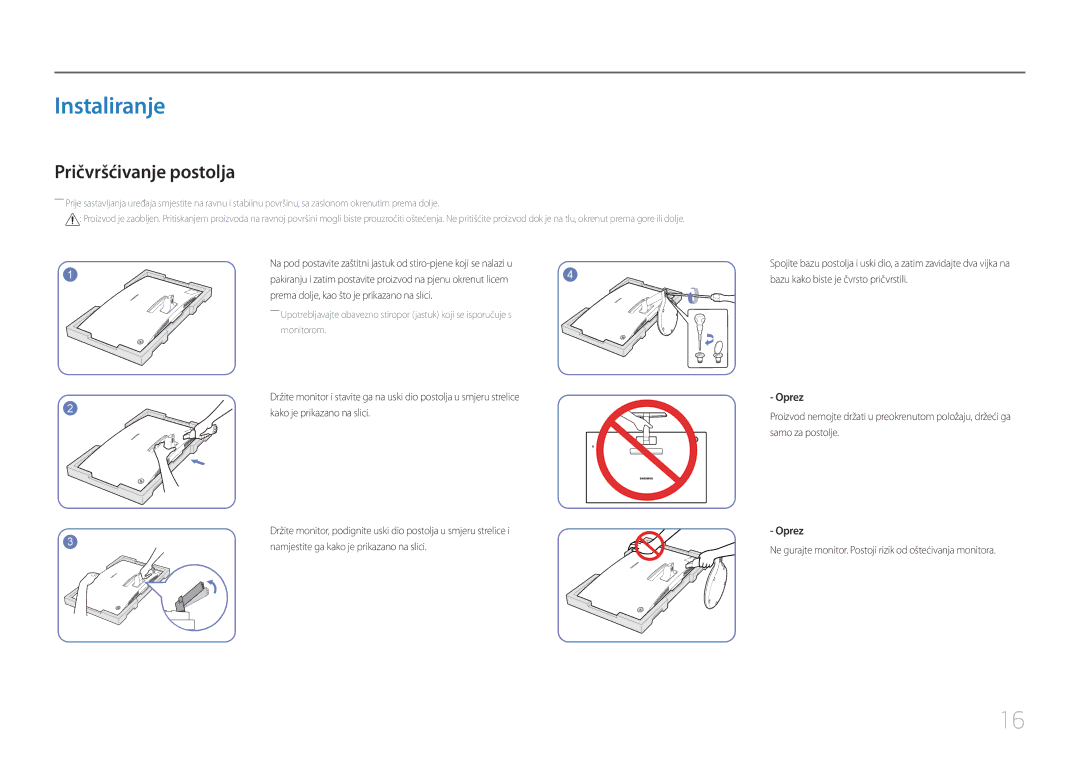 Samsung LC27F591FDUXEN manual Instaliranje, Pričvršćivanje postolja 