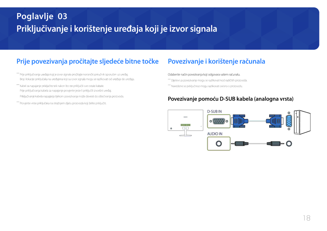 Samsung LC27F591FDUXEN manual Priključivanje i korištenje uređaja koji je izvor signala, Povezivanje i korištenje računala 