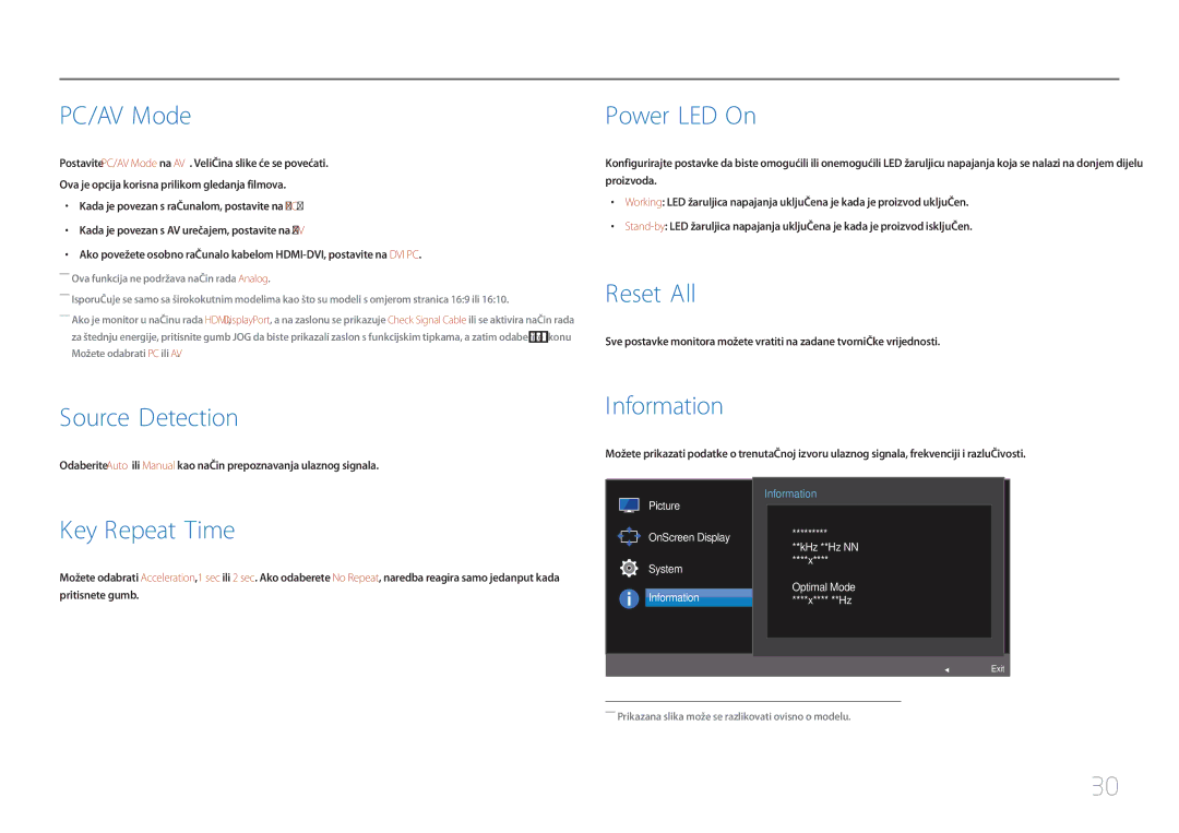 Samsung LC27F591FDUXEN manual PC/AV Mode, Power LED On, Reset All, Source Detection, Information, Key Repeat Time 