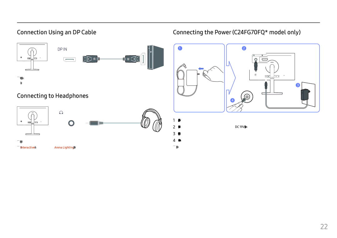 Samsung LC24FG70FQMXUE, LC27FG70FQUXEN, LC24FG70FQUXEN, LC27FG70FQMXUE, LC24FG70FQEXXV manual Connecting to Headphones 