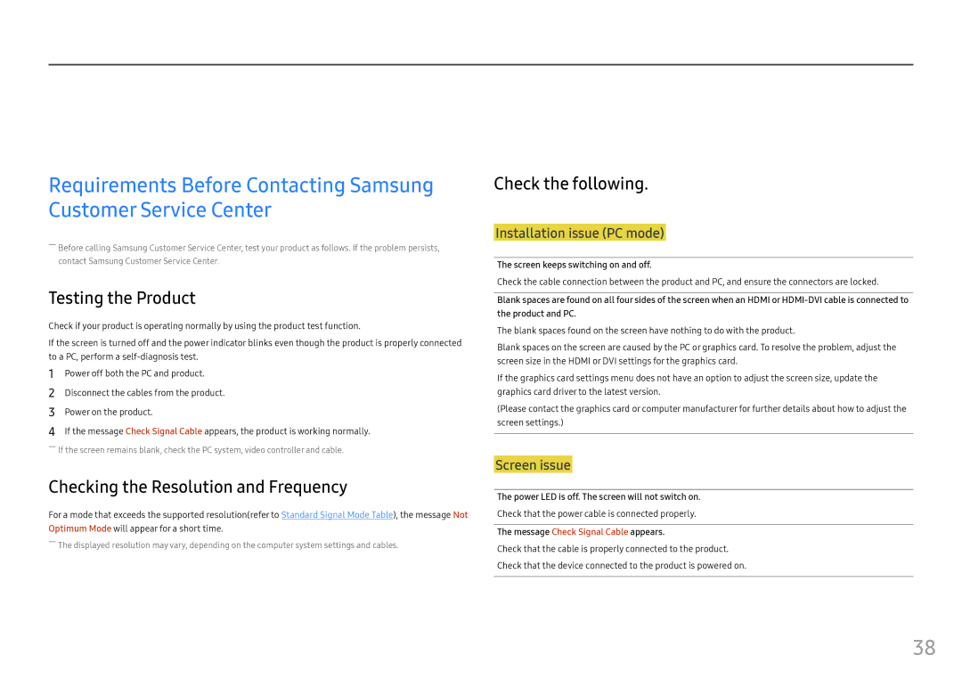 Samsung LC24FG70FQMXCH, LC27FG70FQUXEN Troubleshooting Guide, Testing the Product, Checking the Resolution and Frequency 