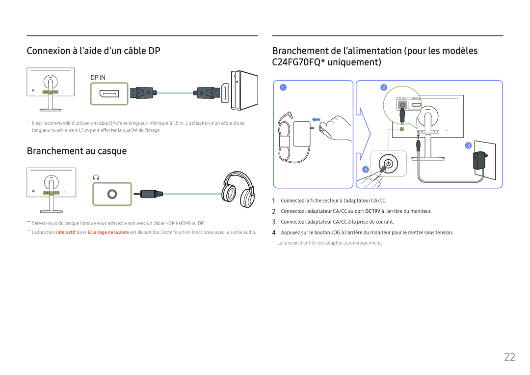 Samsung LC27FG70FQUXEN, LC24FG70FQUXEN manual Branchement au casque 