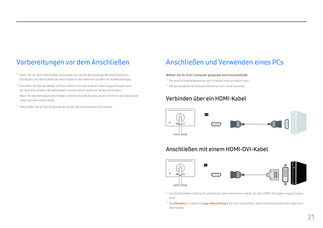 Samsung LC24FG70FQUXEN, LC27FG70FQUXEN Anschließen und Verwenden eines externen Geräts, Vorbereitungen vor dem Anschließen 