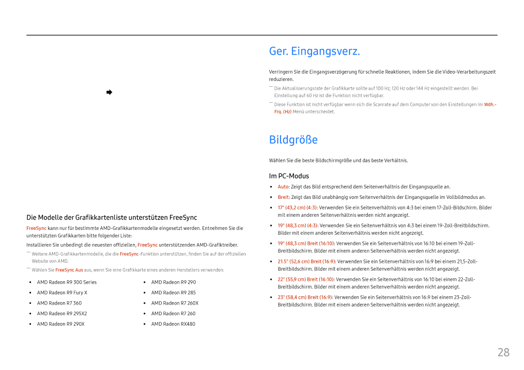 Samsung LC27FG70FQUXEN, LC24FG70FQUXEN manual Ger. Eingangsverz, Bildgröße 