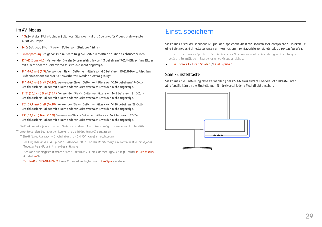 Samsung LC24FG70FQUXEN, LC27FG70FQUXEN manual Einst. speichern, Spiel-Einstelltaste 