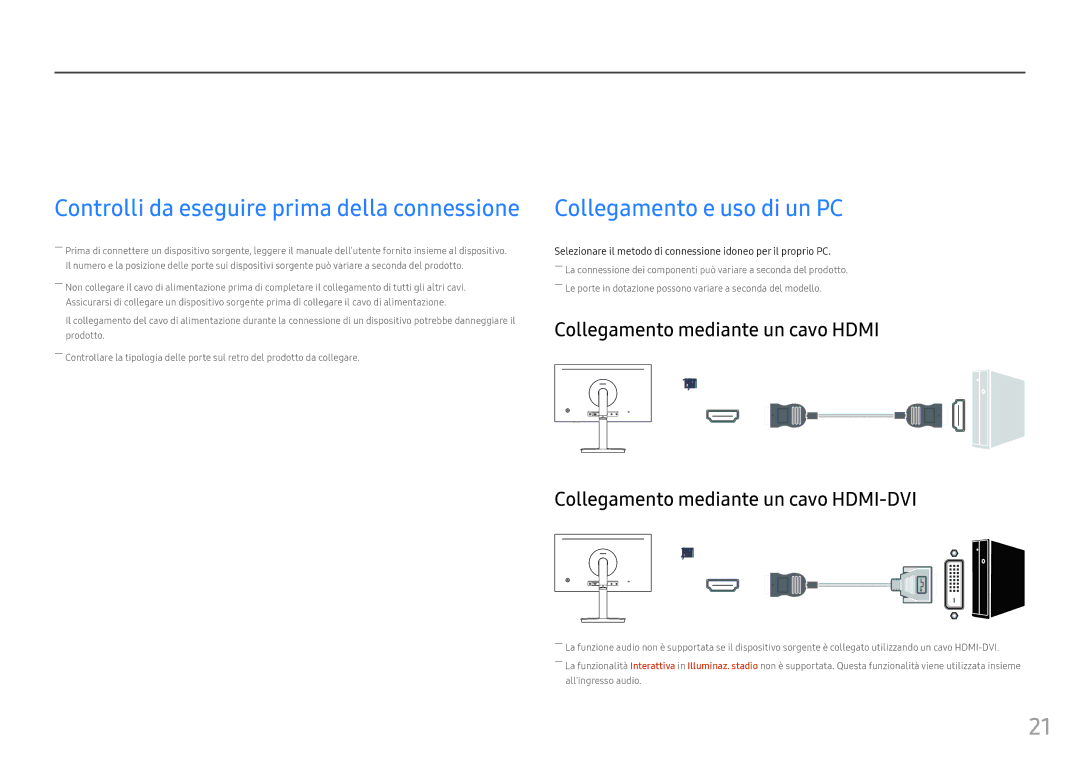 Samsung LC24FG70FQUXEN, LC27FG70FQUXEN manual Connessione e uso di un dispositivo sorgente, Collegamento e uso di un PC 