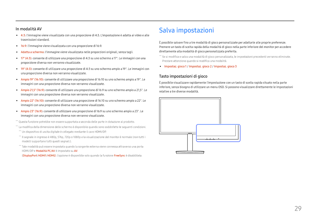 Samsung LC24FG70FQUXEN, LC27FG70FQUXEN manual Salva impostazioni, Tasto impostazioni di gioco 