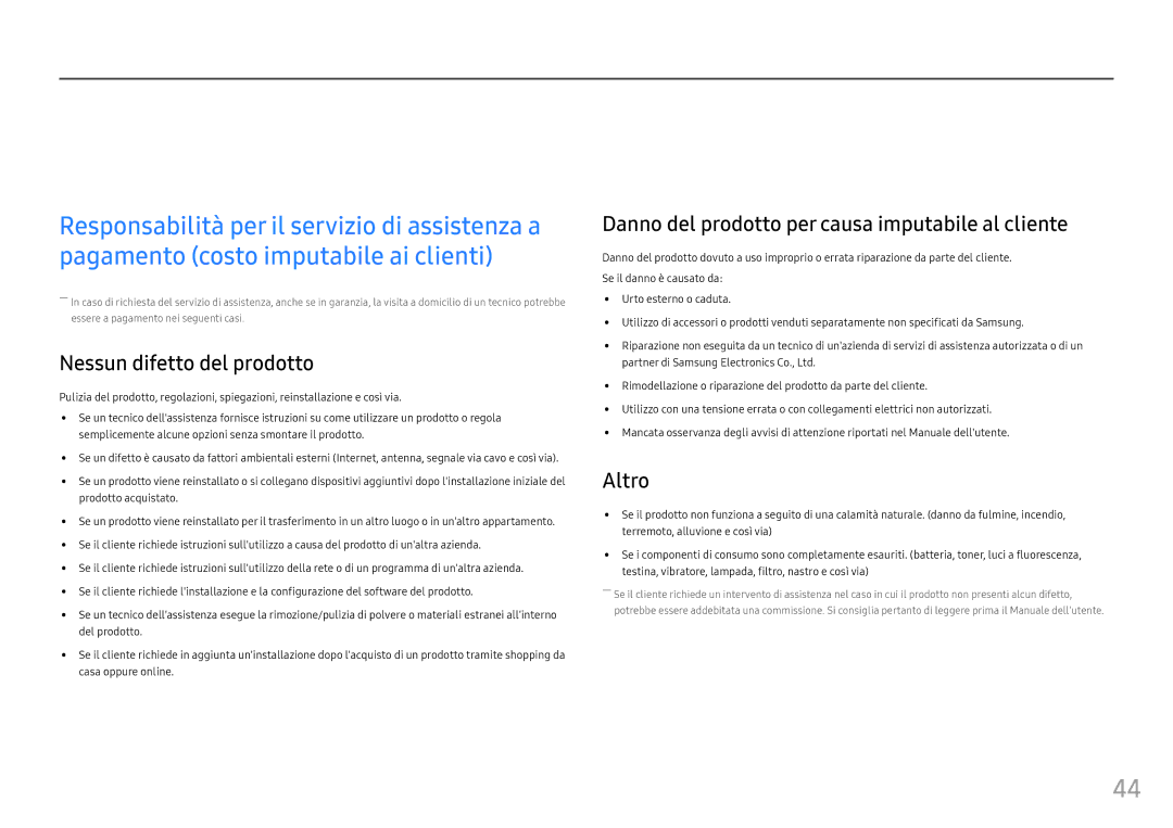 Samsung LC27FG70FQUXEN Appendice, Nessun difetto del prodotto, Danno del prodotto per causa imputabile al cliente, Altro 