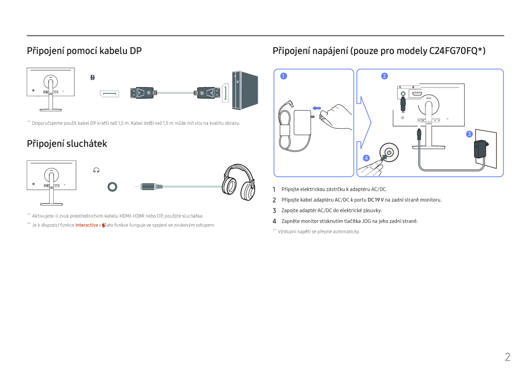 Samsung LC27FG70FQUXEN, LC24FG70FQUXEN manual Připojení sluchátek 